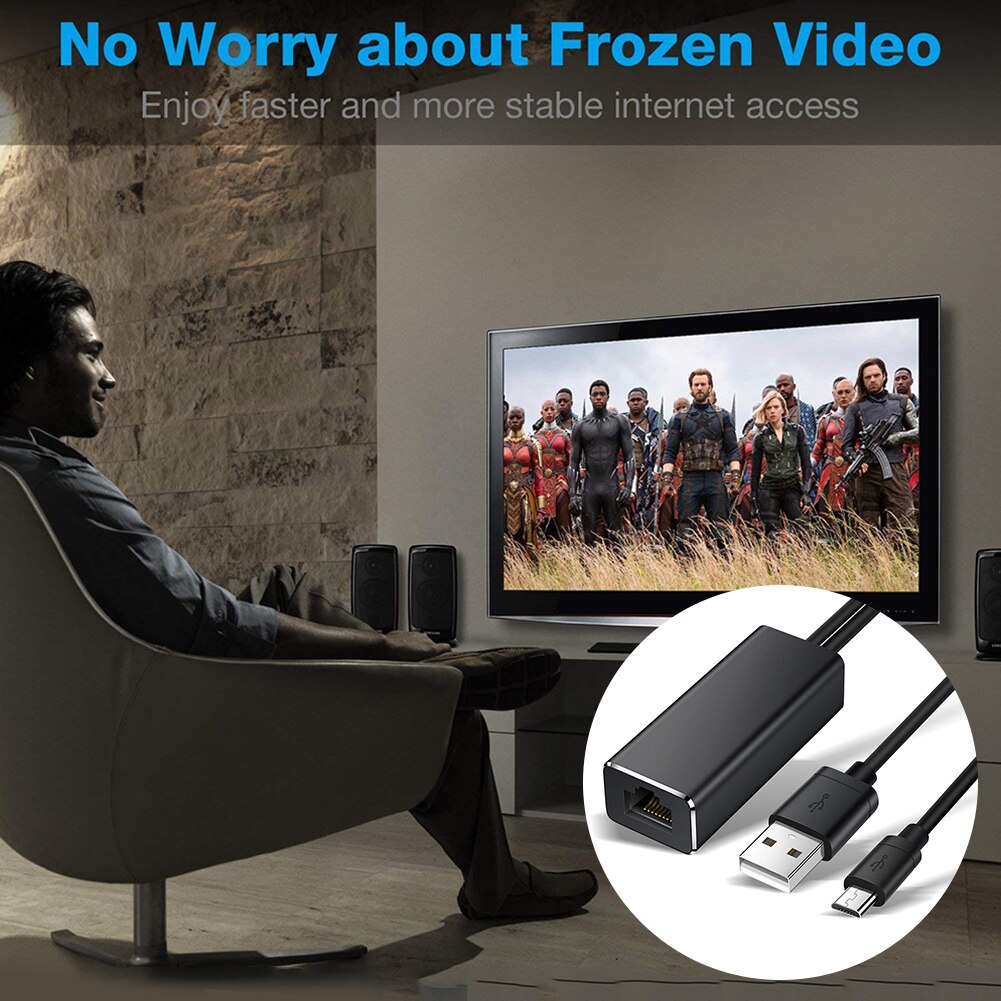 Ethernet Adapter for Amazon Fire TV Stick Google Home Mini Chromecast Ultra 2 1 Audio Micro USB to RJ45 Ethernet Adapter. 