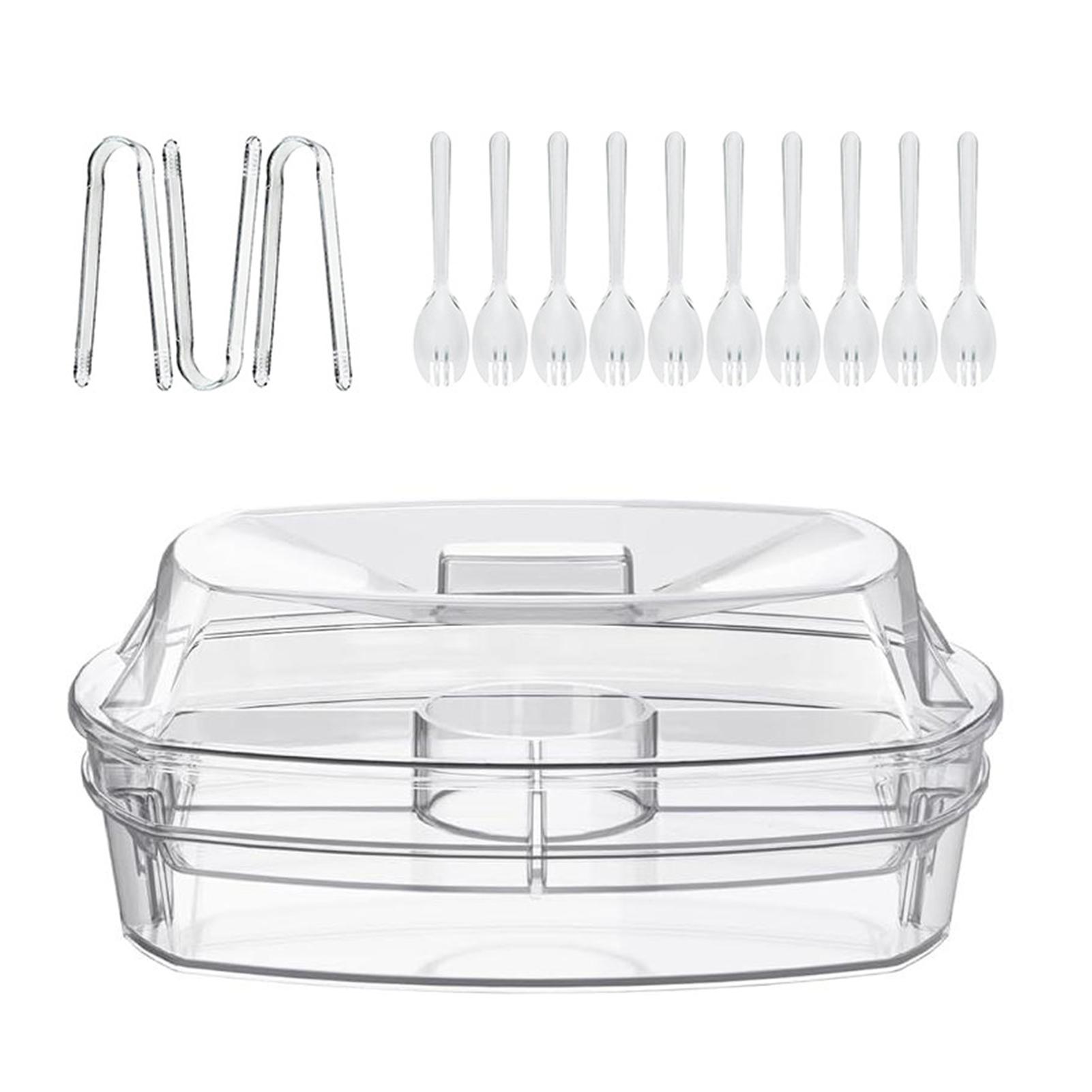 Vividaea Divided Serving Dish 3-tier Party Platter with Ice Chilled Lid Perfect for Weddings Events Clear Serving Tray for Food Fruits Indoor/outdoor Use Elegant Banquet Tray