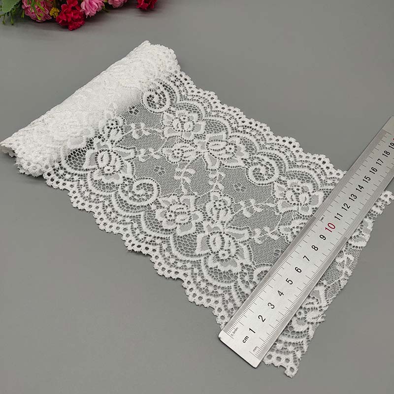 New 1Yard Flower Pattern 15CM Wide Elastic Lace Fabric Ribbon Lace Trim Ribbon Diy Craft Fabric Width African Fabrics Stretch. 