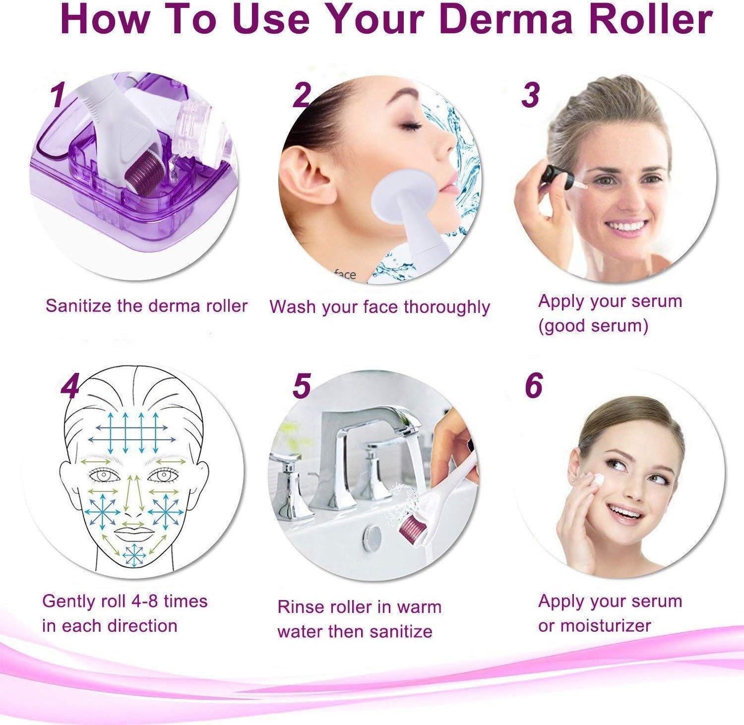 6 in 1 Derma Roller Kit for Face and Body, Titanium Microneedling Dermaroller Cosmetic Needling Instrument Microneedle with 5 Replaceable Heads. 