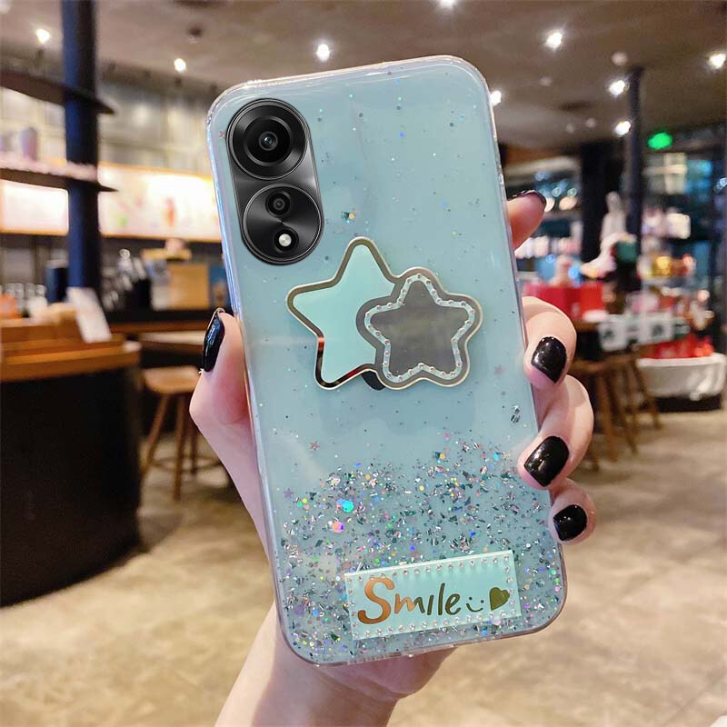 New Phone Case For OPPO A78 4G NFC Cover Shining Star Moon Soft Silicone Transparent Pentagram Mirror Fall Proof Girl for OPPO A78 Case