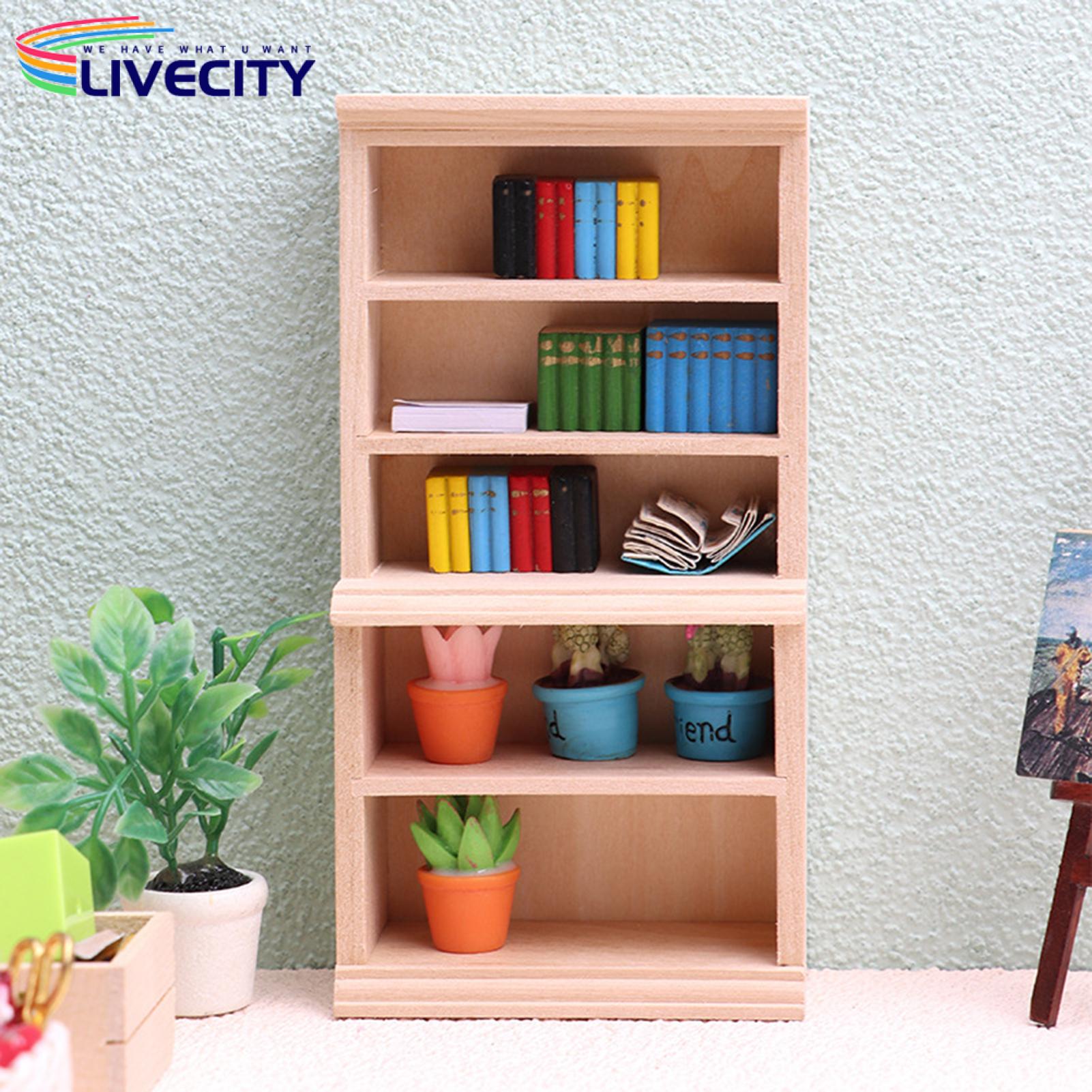 Doll House Shelf Realistic Miniature Study Library Bookshelf Model. 