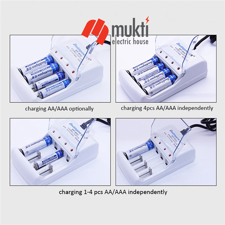 Doublepow DP-B02 4 Slots Battery Charger for 1.2V AA or AAA Ni-MH/Ni-CD Rechargeable Pencil Remote Batteries EU Plug. 