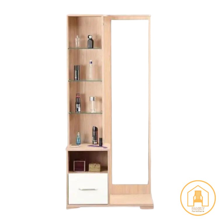 Bedroom Full Mirror Dressing Table with Shelf & Side Drawer - Family Furniture. 