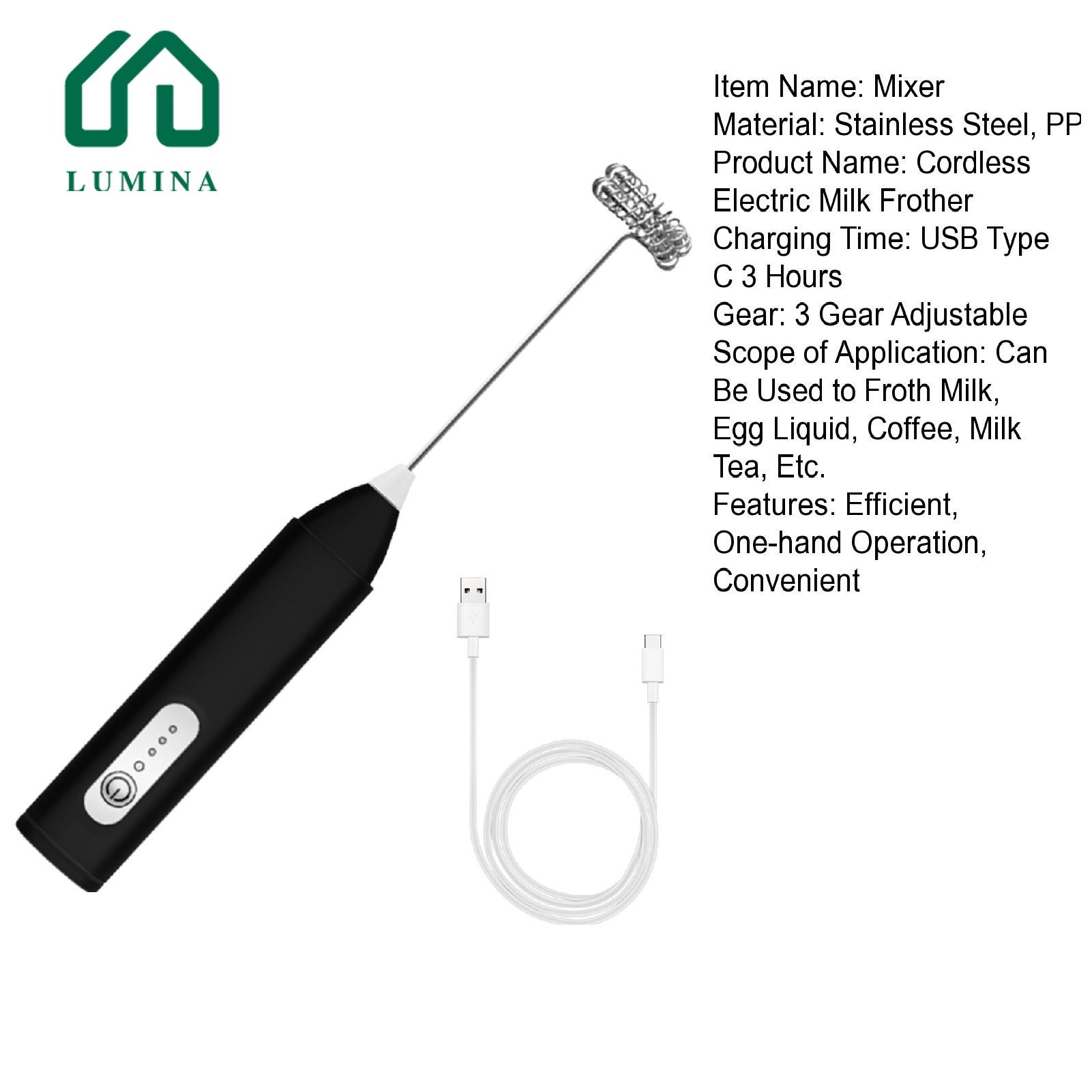 Lumina Hand-held Milk Frother Portable Type C Rechargeable Milk Frother Mixer 3-speed Whisk Wand for Matcha Latte Cappuccino Powerful Motor Noise-reducing Foam Mixer Ideal for Multi-use Frothing Tool. 
