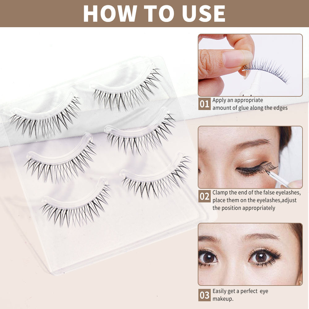 MAGEFY 3 Pair/Box 3D Natural Eyelashes Extension Full Set High Quality Hand-Made 11mm False Eyelashes C-Degree Curling Eyelashes Extension Full Set Original. 