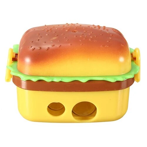 1Pc Cute Hamburger Pencil Sharpener with Two Rubbers Erasers Student Stationery. 