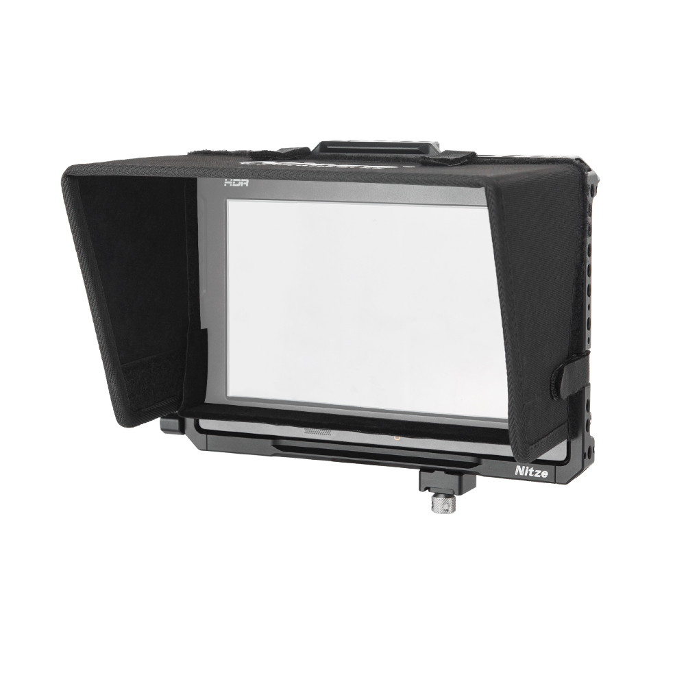 Nitze Monitor Cage for Blackmagic Video Assist 7” 12G HDR with Sunhood, HDMI-Compatibled and USB-C Cable Clamps - JT-B02B. 