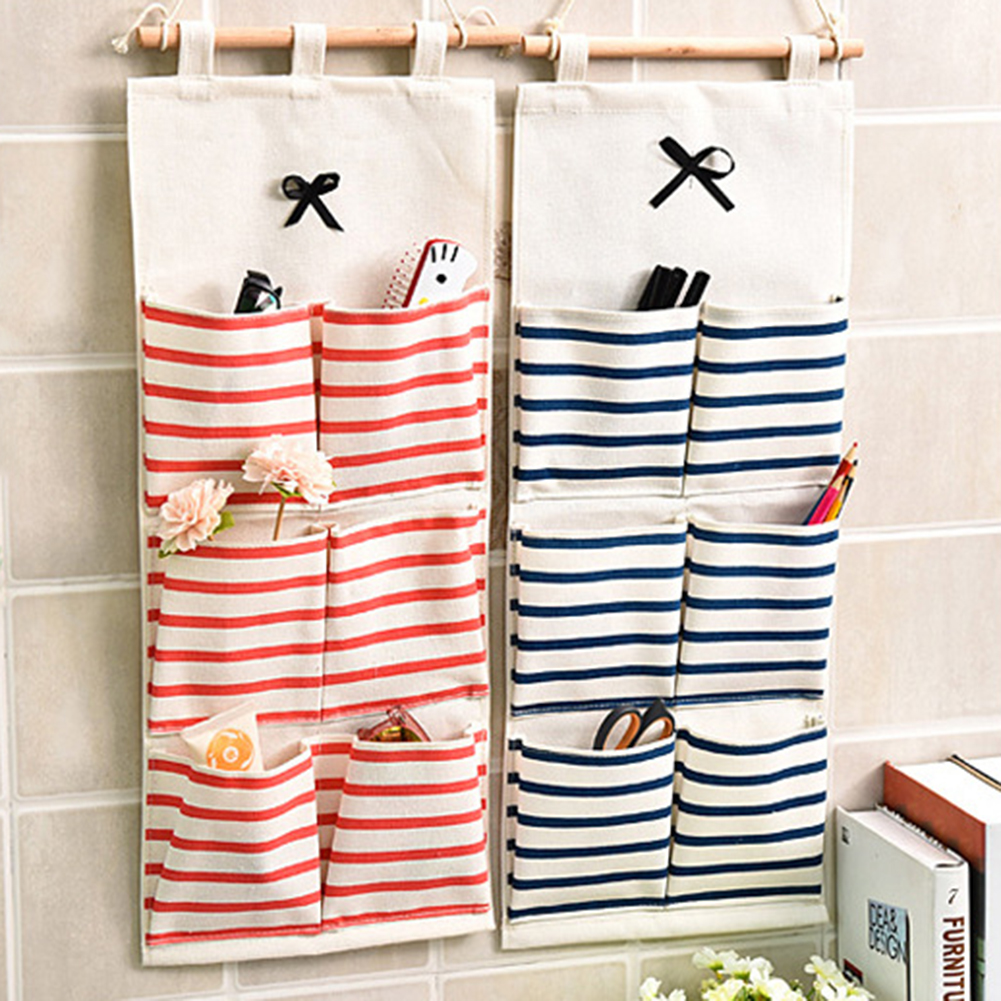 7 Pockets Cotton And Linen Waterproof Storage Bag Hanging Multilayer