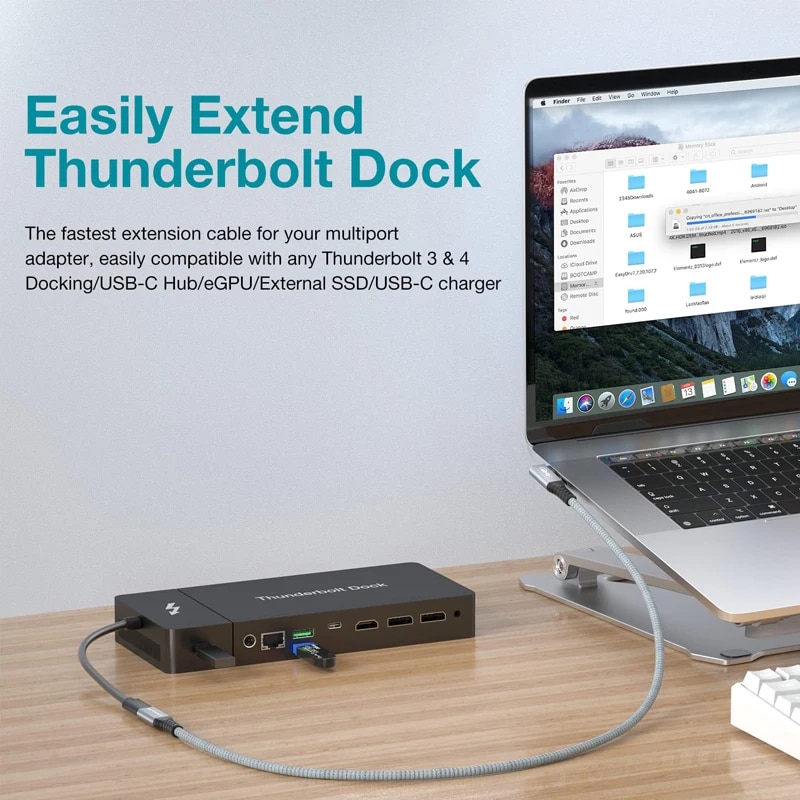 Thunderbolt 3 4 Extension Cable USB C 90 Degree 40Gbps 100W Right Angle Displayport Extender Elbow Wire Type C USB4 Extend Cord. 