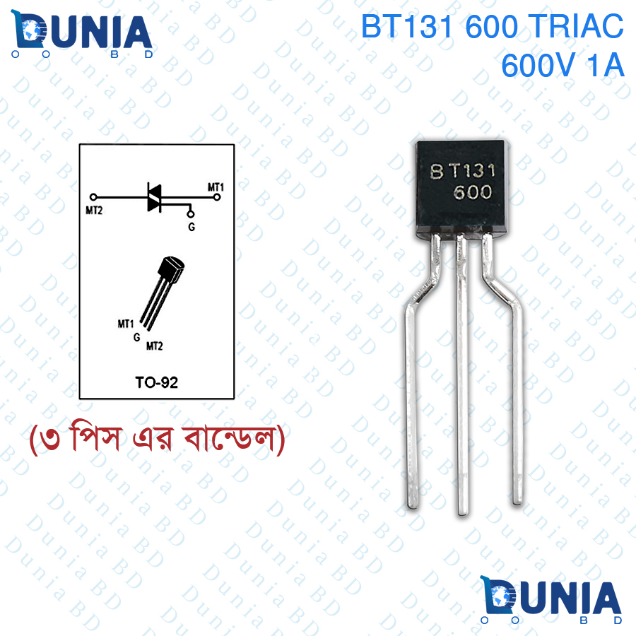 BT131-600 1A Triac TO-92 Transistor Bipolar Junction Triode. 
