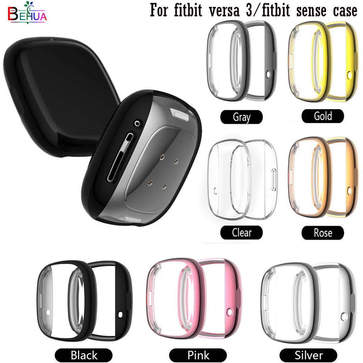 【Golven Toy】 2023 BEHUA Soft Tpu Case for Fitbit versa 3 / Sense Waterproof Watch cases Cover Screen Protector Full Waterproof Protective Shell