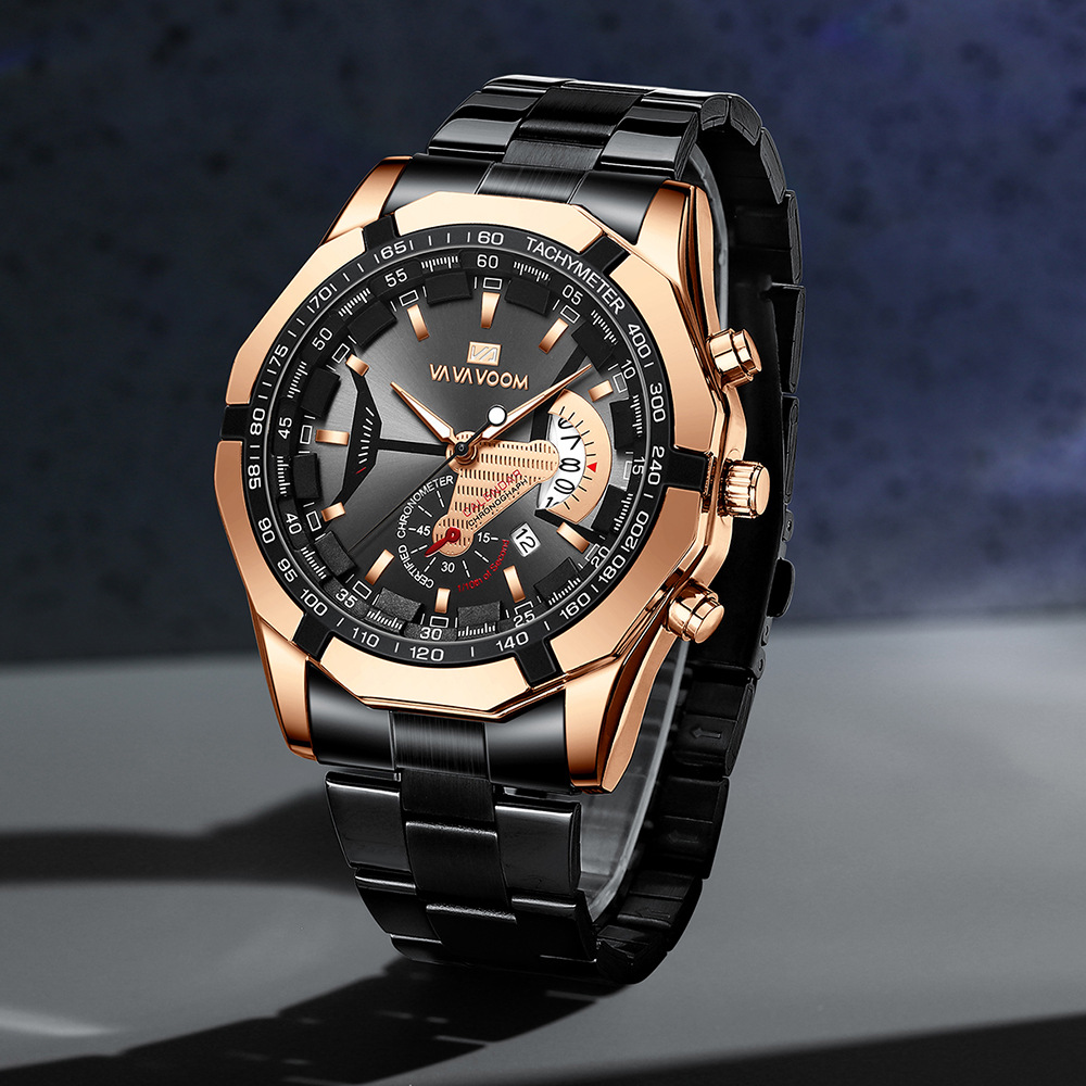 VA VA VOOM Men's Steel Band Watch Men's Watch Sports Glow Calendar Men's Source Factory Watch in China. 