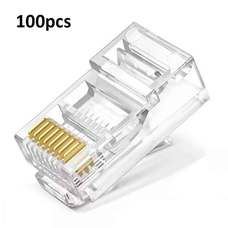 100pcs RJ45 Ethernet Cables Module Plug Network Connector for UTP Cat5 Cat5e RJ-45 Network Cable Crystal Heads 8P8C Crimp End. 
