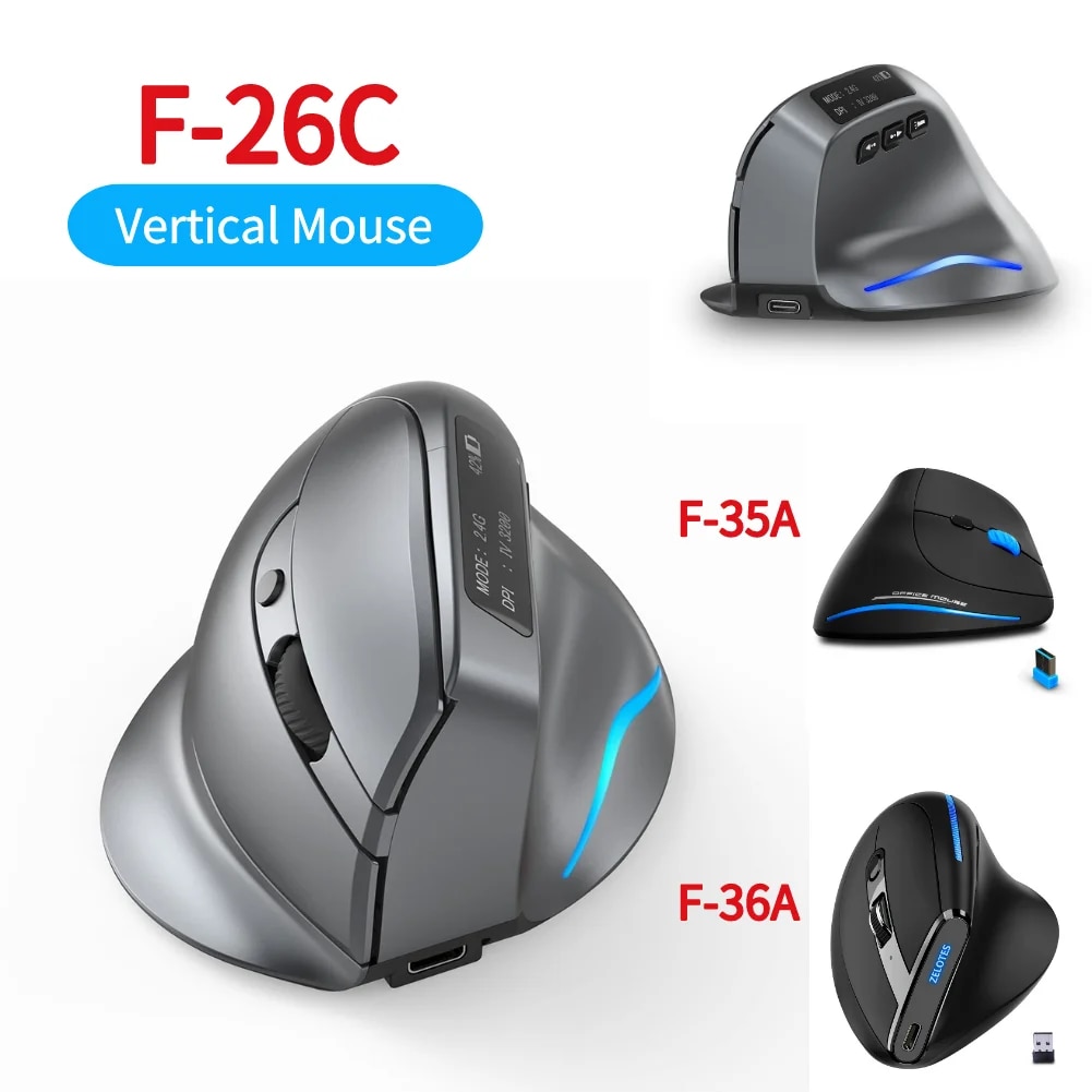 ZELOTES F-26C F35 F36 Ergonomic Vertical Mouse 2.4G Wireless Wireless Gaming Mice USB Optical Mouse Gamer Mause for PC Laptop