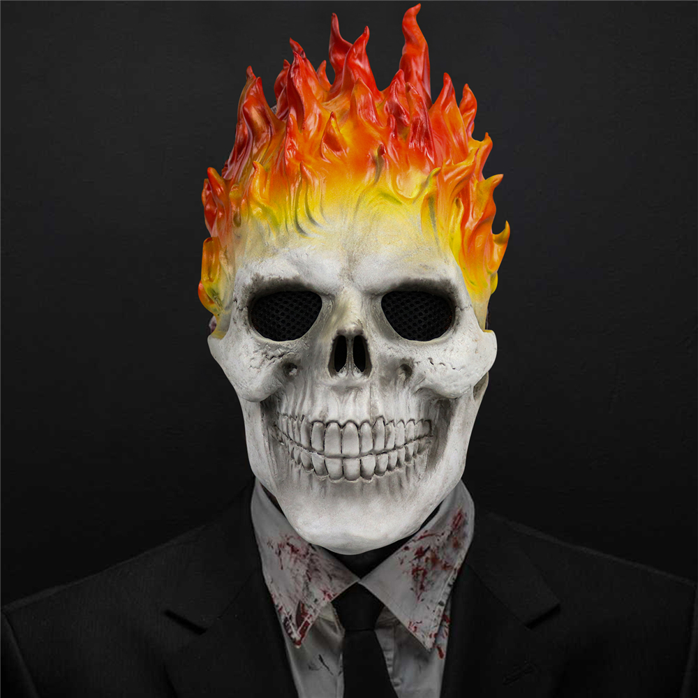 Bulex Halloween Ghost Rider Red Flame Skull Mask Horror Ghost Full Face Latex Masks Cosplay Costume Props