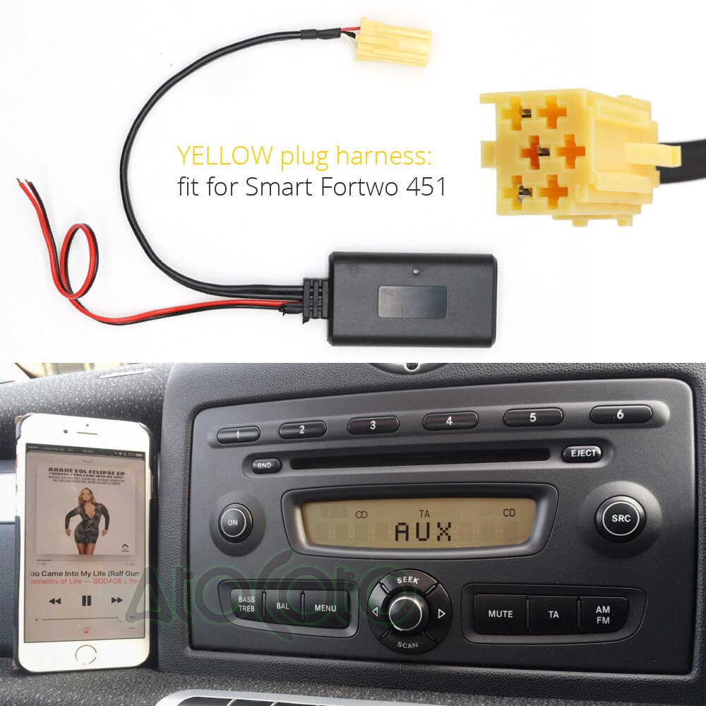 Car Bluetooth 5.0 Module Cable AUX Adapter for Smart Fortwo 450 451 Roadster Grundig Radio CD 6 8 Pins MINI ISO Connector Plug. 