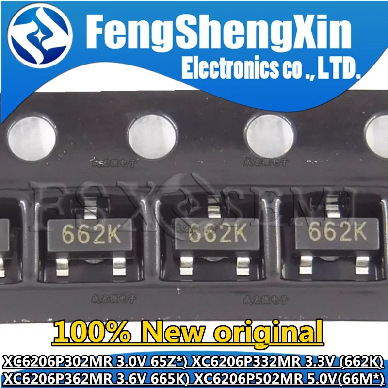 50pcs XC6206P302MR 3.0V 65Z* XC6206P332MR 3.3V 662K XC6206P362MR 3.6V 665K XC6206P502MR 5.0V 66M* SOT23 65XB 65E9 65K5 65T5