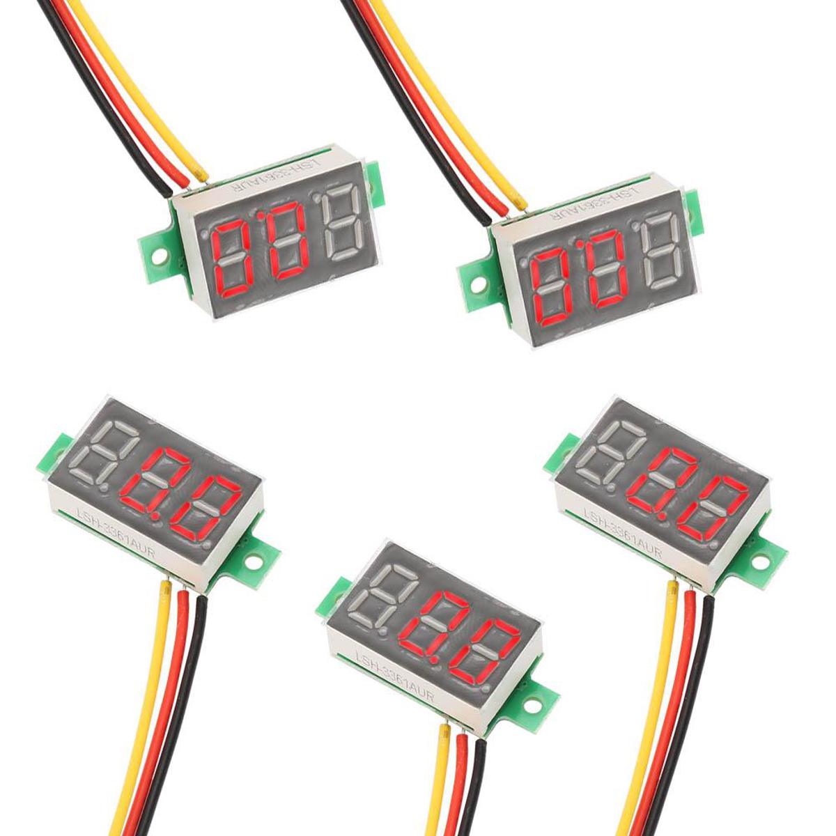 5pcs 0.36 Inch Red LED Di tal Tube Mini Voltmeter DC 0-100V 3-Wire Voltage Tester Gauge