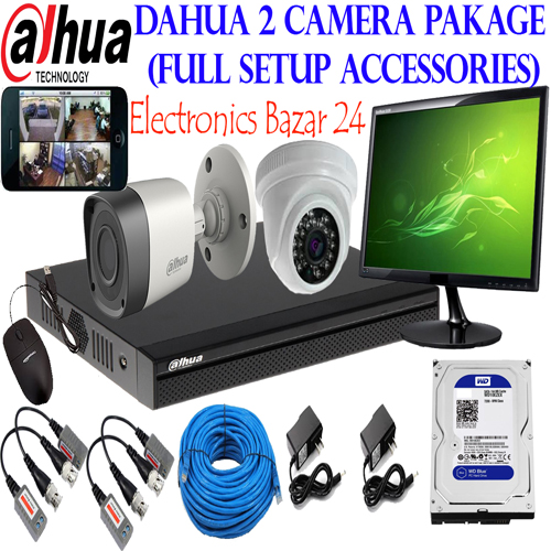 DAHUA 2 CCTV CAMERA PACKAGE + MONITOR 