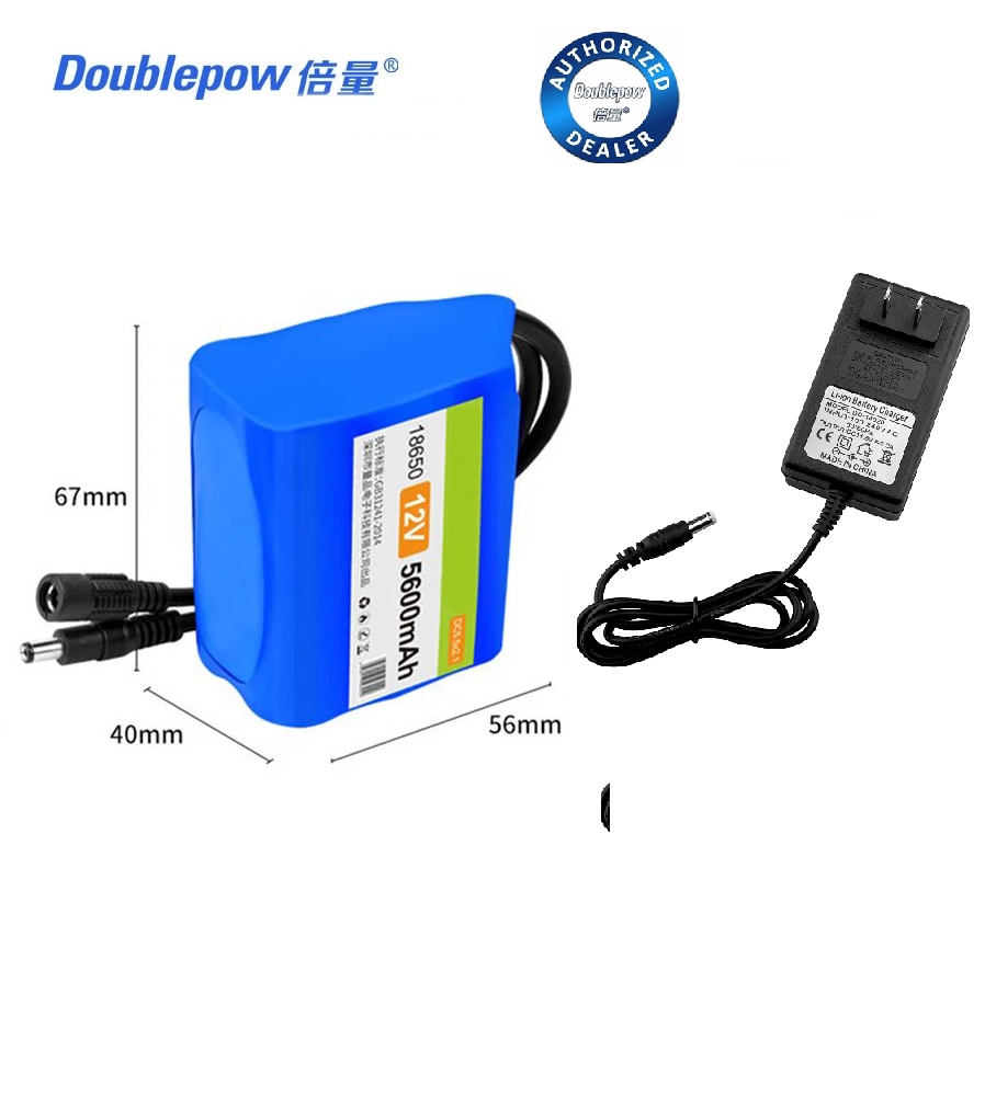 Doublepow  PCB Protected  12V  5600mAh Rechargeable Li-ion 2S3P 6x18650 Lithium Battery Pack with BMS and DC Connector with 12.6V 2A Output 3S Charger Combo