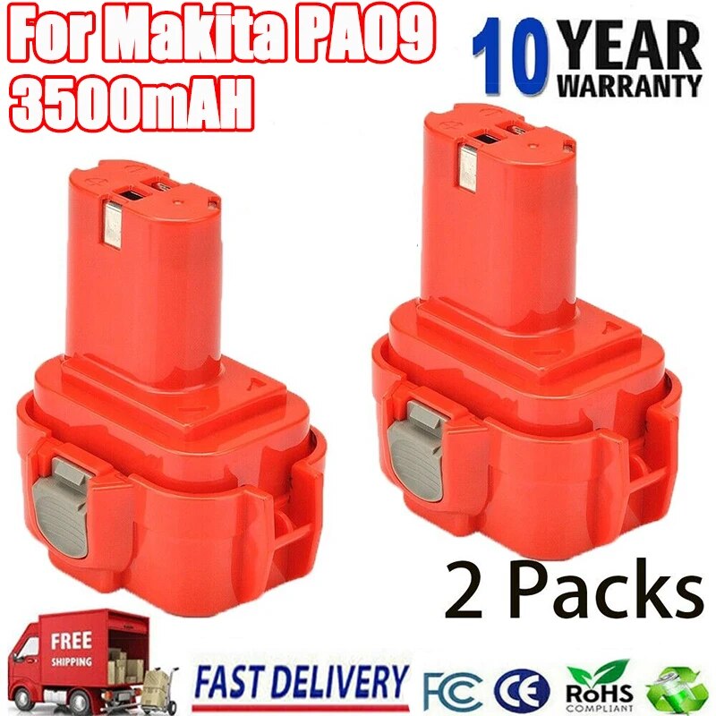 2-PACK For Makita 9.6V NI-MH PA09 Battery 6222D 9100 9120 9122 9133 9134 9135 6207D 6261D 6207D Replacement Power Tool Battery
