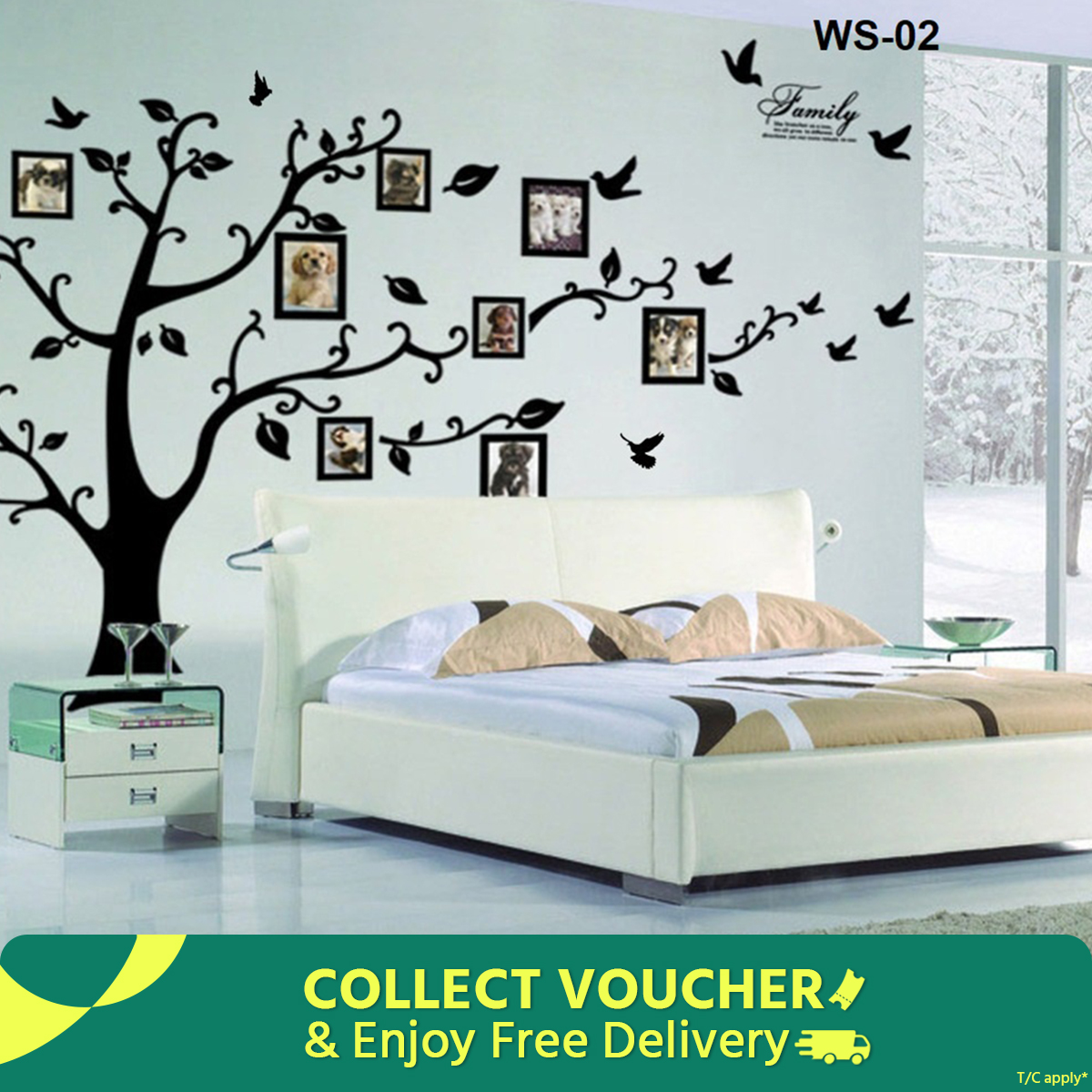 PVC wall sicker- black tree and birds