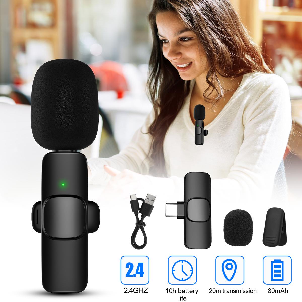 K8 Wireless Lavalier Microphone Upgraded Plug-Play Auto-Syncs Mic For Vlogs Interview. 
