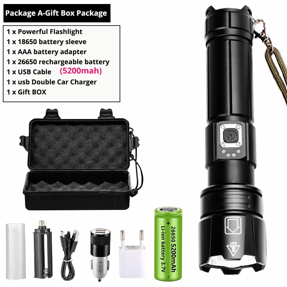 Most Powerful LED Flashlight TYPE-C USB Rechargeable Torch Light High Power Flashlight Tactical Lantern. 