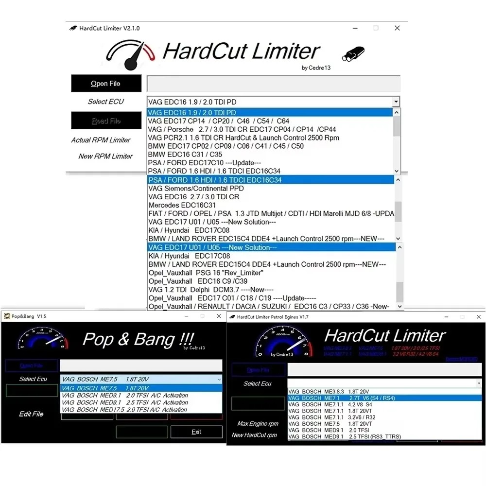 Car ECU Remaping Software Hard Cut Limiter Diesel + Petrol Engines + Pop&Bang + HARDCUT LIMITER VMAX+ HotStartr + QLaunchr Software6 IN 1 PACKAGE. 