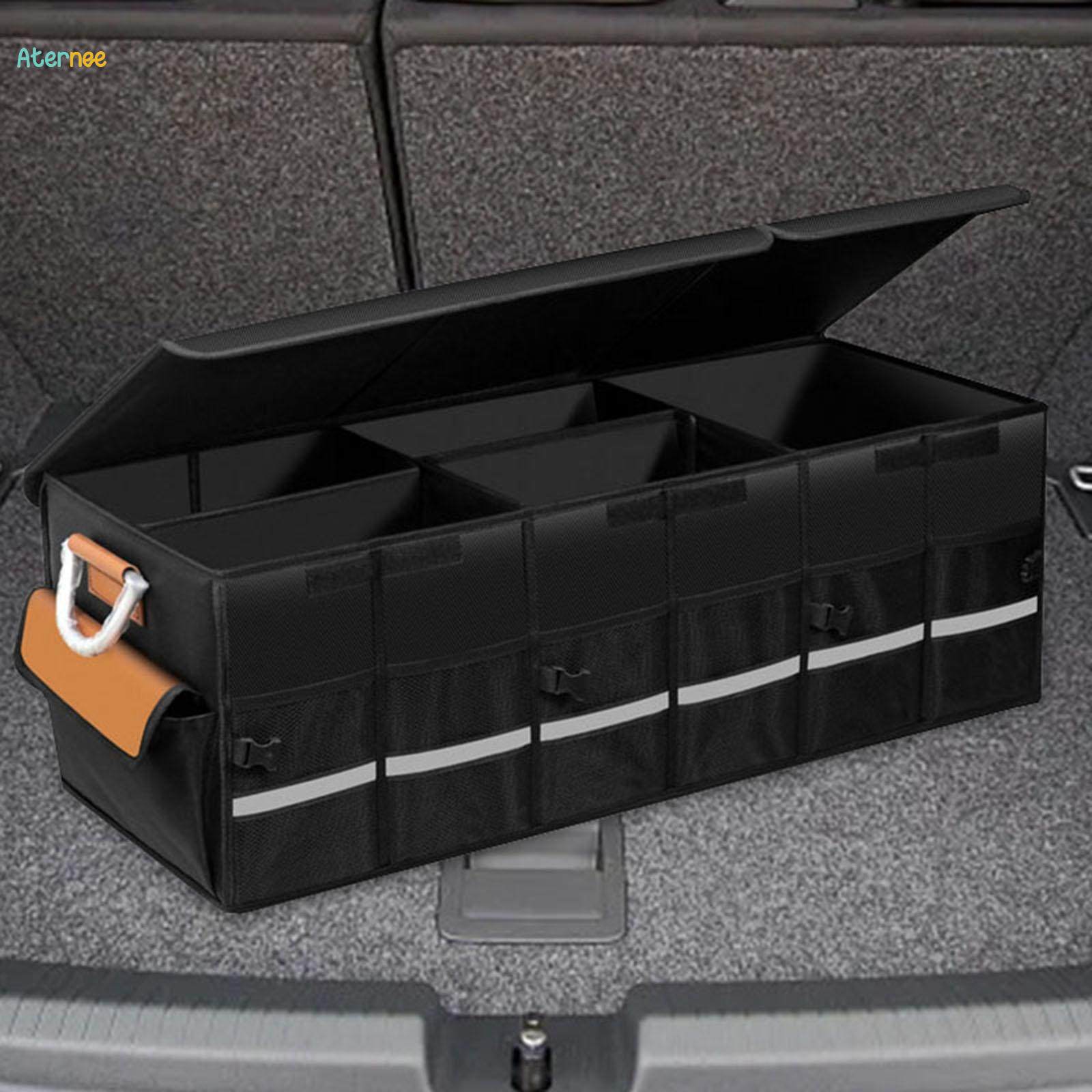 100L Car Trunk Organizer Foldable Cargo Storage Box Bag Mesh Pockets Case with Handles and Lid for. 