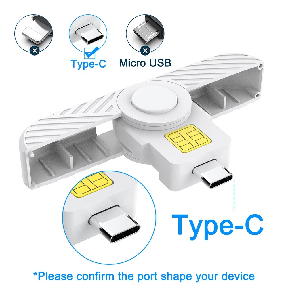 Portable Smart USB Type-C Card Reader for PC Laptop for Bank Card IC/ID EMV DNIE ATM CAC SIM Card Cloner Connector Card Reader. 