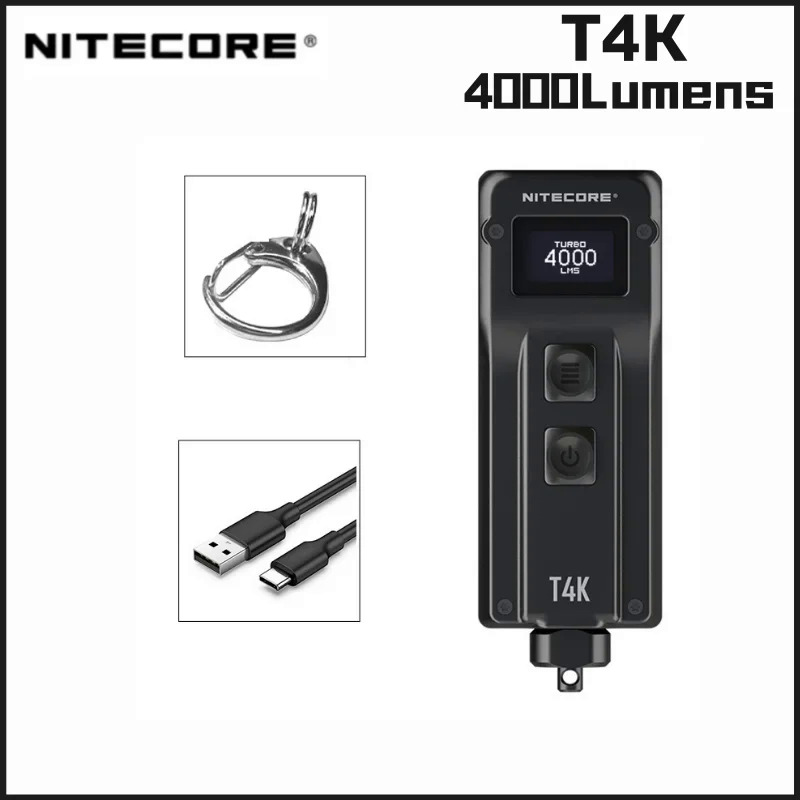Nitecore T4k 4000 lumens portable keychain flashlight USB rechargeable utilizes 4xcree XP-12 V6 mini LED torch light