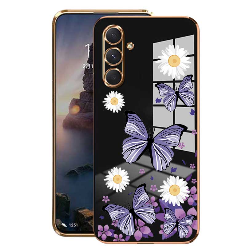Samsung Galaxy M54 M14 5G M52 M23 M53 M33 5G M13 M31 Little Daisy Luxury Butterfly Flower Casing Square Edges Plating Back TPU Soft Case with Lanyard Cover. 