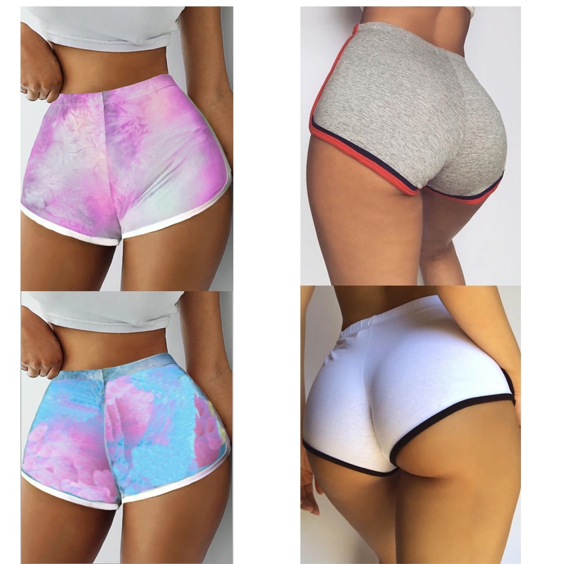 Women Summer Short Pants 2021 Contrast Binding Side Split Elastic Waist Patchwork Casual Beach Micro Shorts Body Tie-dye Shorts