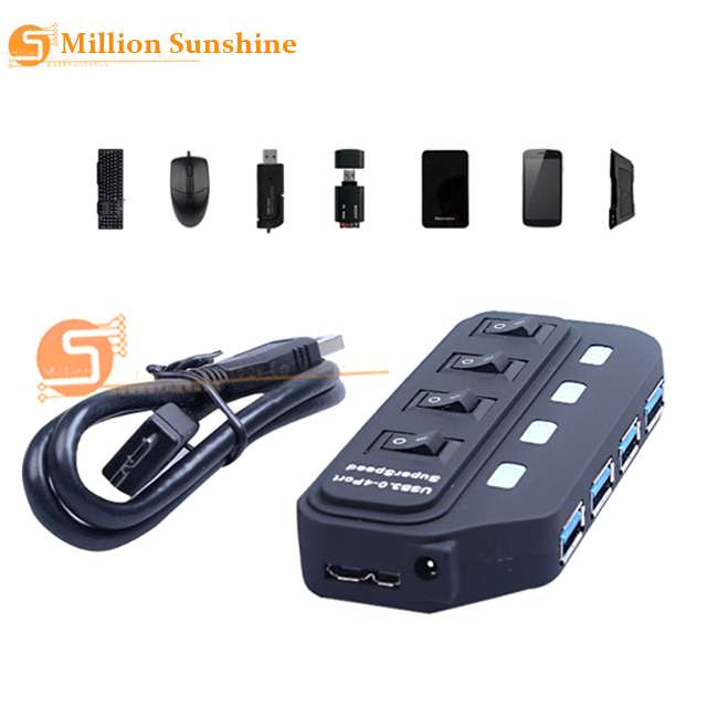 USB 3 HUB 3.0 4 Ports with Power Charging and Switch Multiple USB Splitter Porta Panel for Laptop PC Computer free shipping