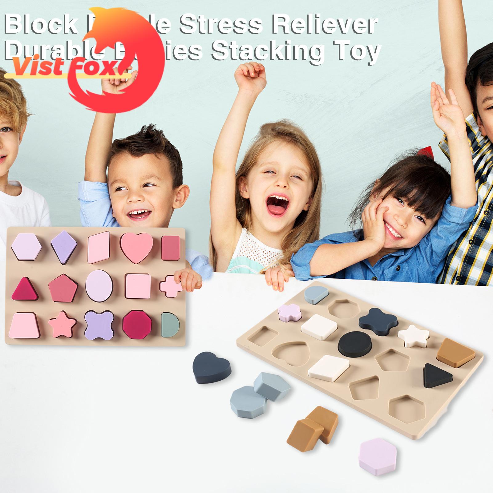 Geometric Shapes Toy Fun Educational Silicone Stacking Blocks Learn Shapes with 3d Puzzle Tower Toy Block Puzzle Stress Reliever. 