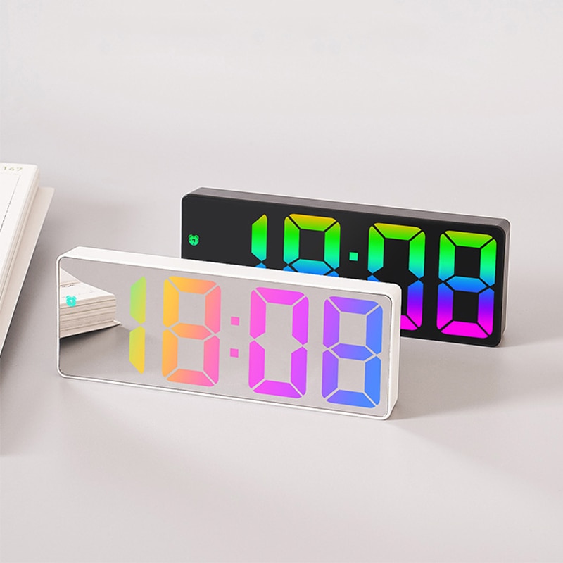 Colorful Digital Alarm Clock Fonts Led Large Character Electronic Clock Bedside Table Alarm Clock 3 Alarm Settings Voice Control