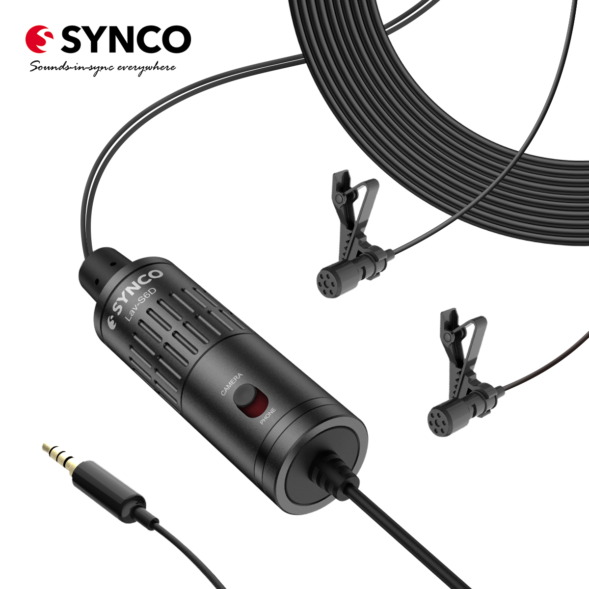 Synco Lav-S6D Dual Lavalier Omnidirectional Condenser Microphone. 
