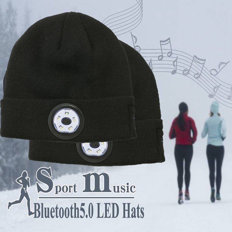 ♬Bluetooth Beanie Hat With LightMusical Knitted Washable Cap With Headphone Built-In Stereo Speakers & Mic For Running Hiking For Men Women Teens 2 Levels Of Brightness And Sos-Mode Emergency. 