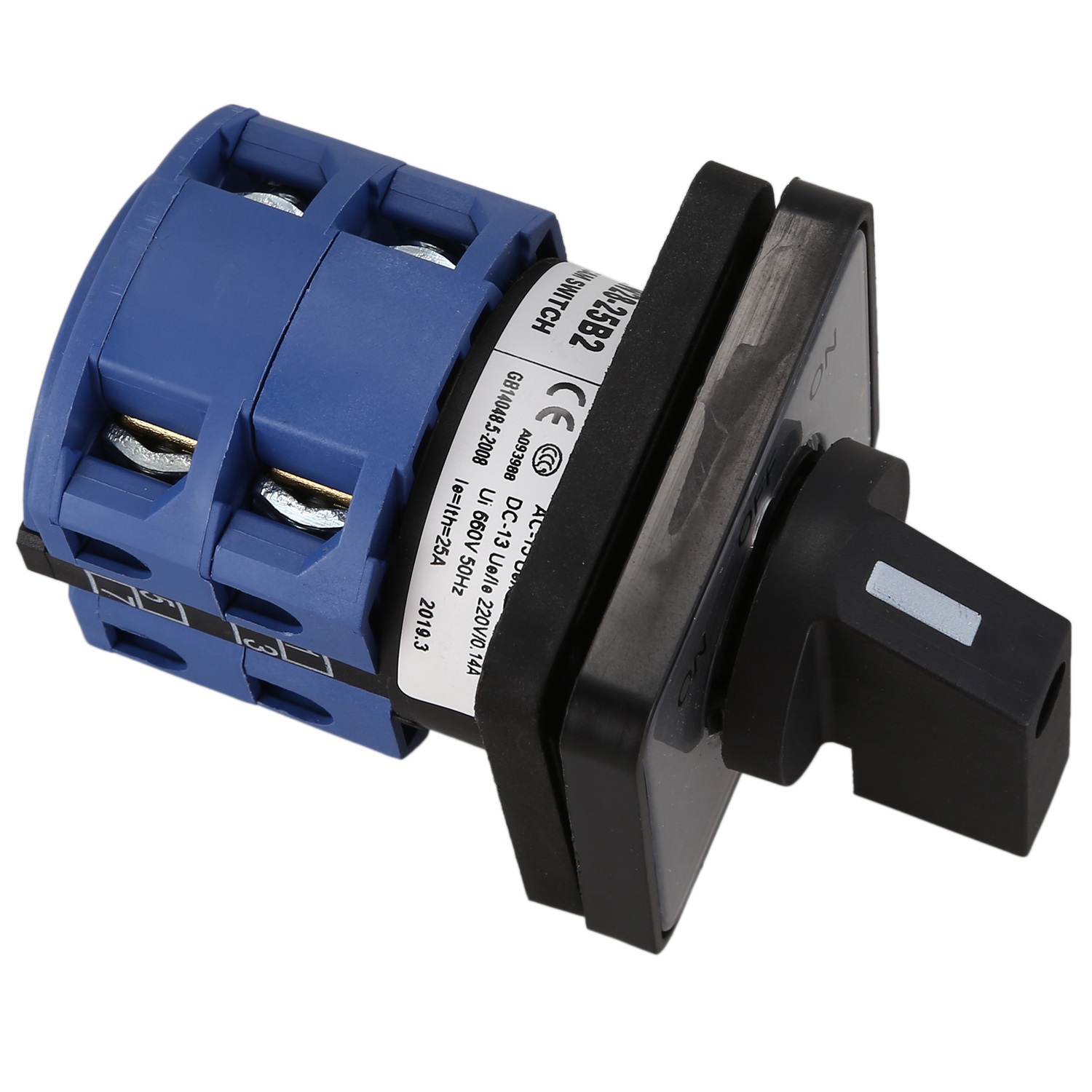 AC660V 25A 2-Pole 3-Position Momentary Plastic Rotary Changeover Switch Blue+Black. 