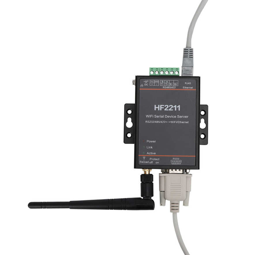 Ethernet Serial Server HF2211 RS232/485/422 to WIFI & DTU Network Communication 5-36VDC. 
