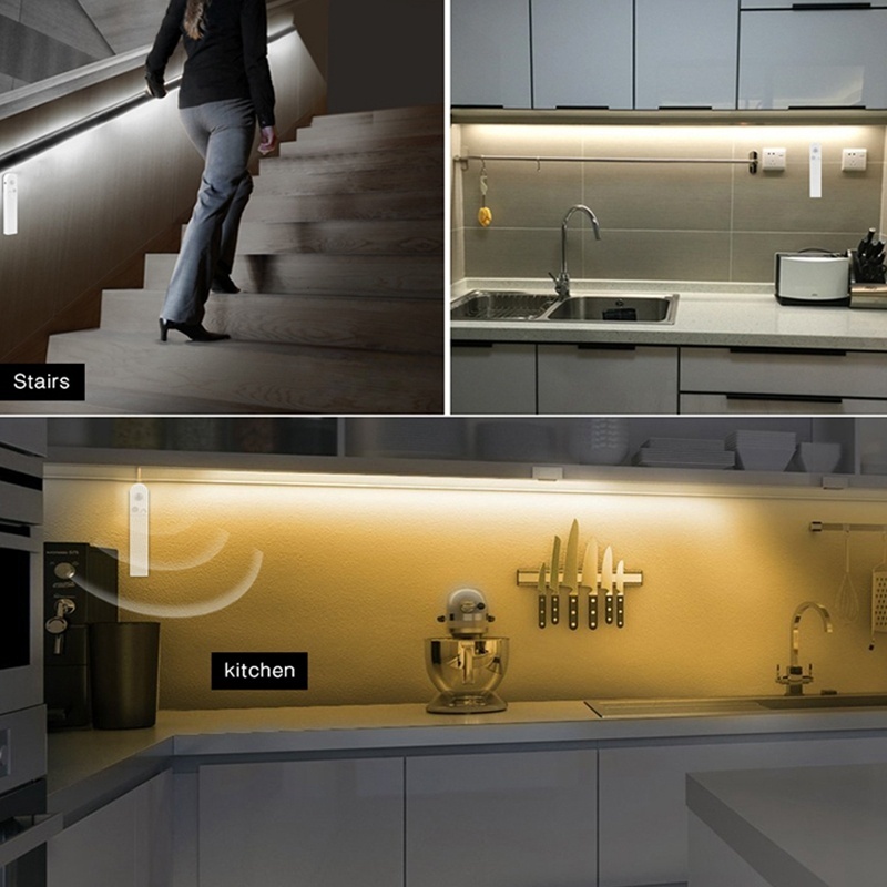 AUGIENB Sensitive PIR Motion Sensor Strip Light LED Light Bar Cabinet Lamp with Automatic Manual 2 Switch Modes Remote batt ery Powered Operated  60LEDs/m SMD2835 For Bedroom Kitchen Wardrobe Cabinet Closet Cupboard. 