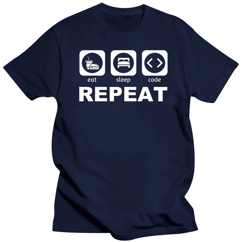 100% Cotton Unisex Shirt Programmer Eat Sleep Code Repeat Developer Coder Minimalist Artwork Gift Tee. 