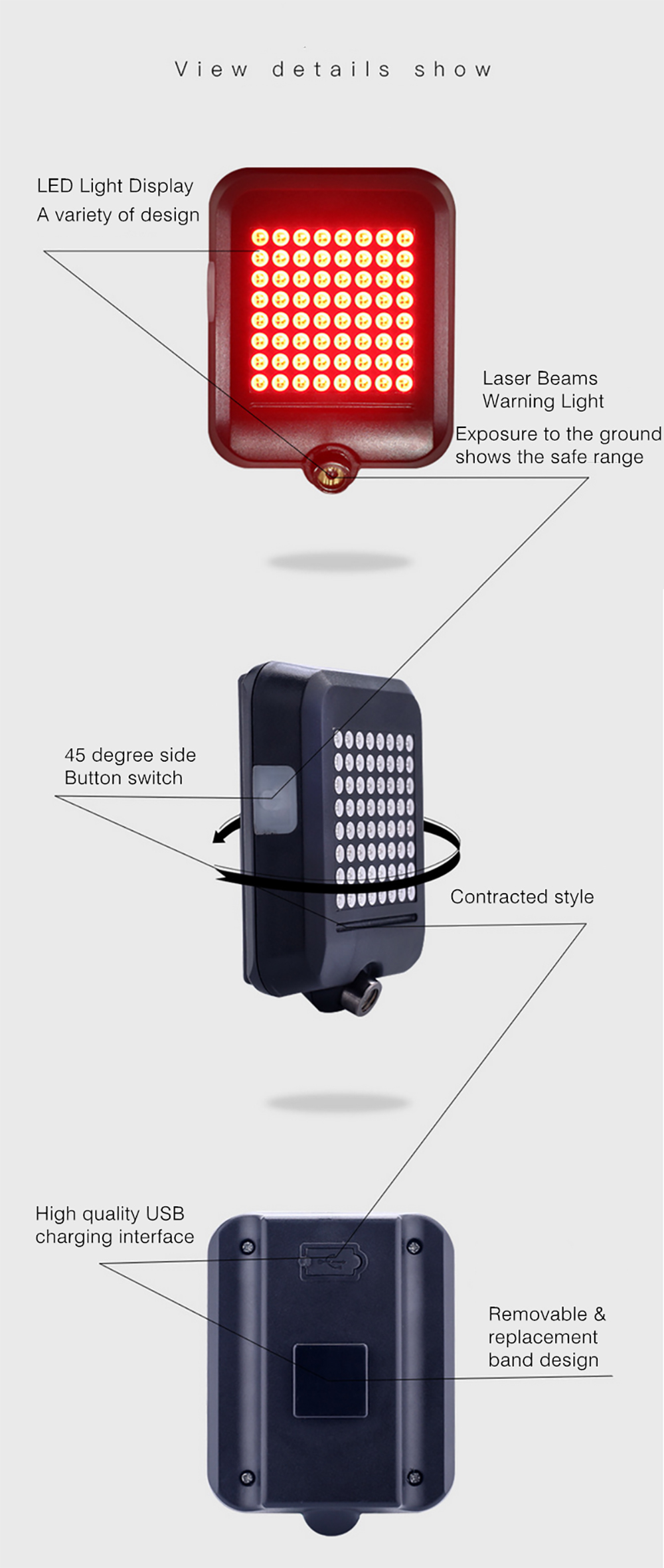 64 LED Bicycle Turn Signals Light Automatically Rear Laser Bike Tail Light USB Charging. 