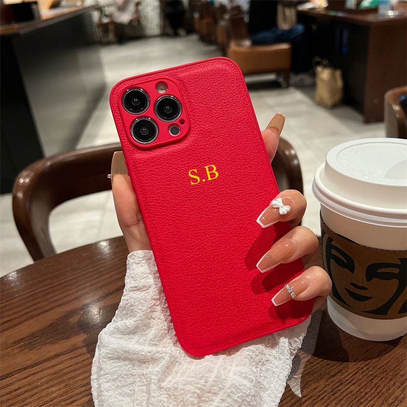 Personalized Customized Name Letter Phone Case For iPhone 14 13 Pro Max 12 11 X XS XR 7 8 Plus SE Leather Protective Back Cover. 