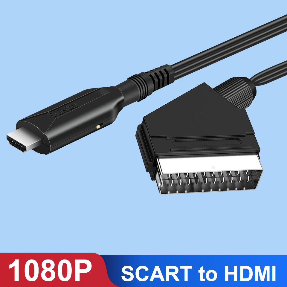 1080P SCART to HDMI Video Audio Converter Adapter Cable Male to Male SCART Input to HDMI Output for HDTV Sky Box STB Plug Play
