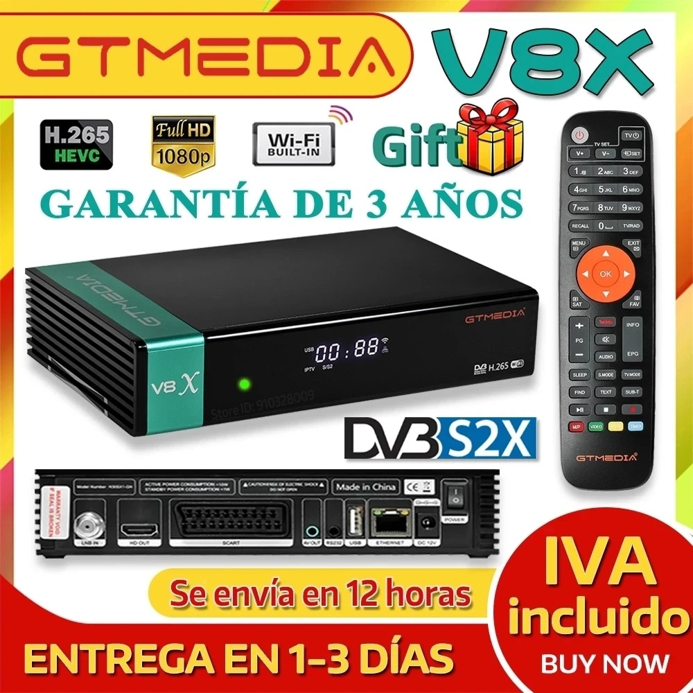 Gtmedia V8X H.265 satellite receiver DVB S2 S2X decoder with built-in Wifi, support TNTsat smart GT MEDIA V7S 2X, support usb, H.264. 