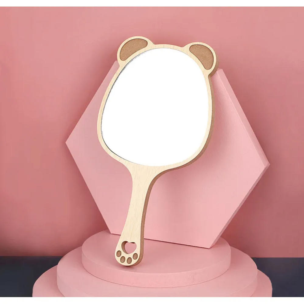 Portable design Wood mirror  With handle Compact size Hand mirror Natural wood Handheld mirror Makeup mirror for Women's beauty routine Travel mirror Makeup application Dressing table accessory Gift. 