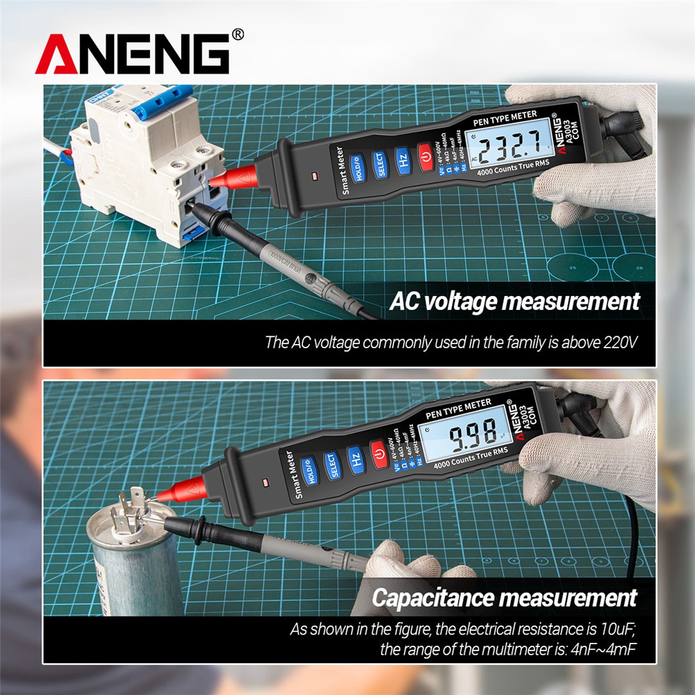 ANENG A3003 Multimeter Pen Type Meter 4000 Counts Non Contact Black. 
